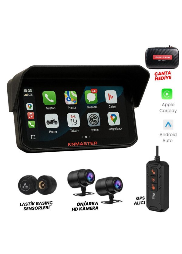KNMASTER MOTOPLAY 2000 – 6.25” 2K Çift Kameralı Kablosuz CarPlay & Android Auto Destekli Motosiklet Multimedya Ekranı